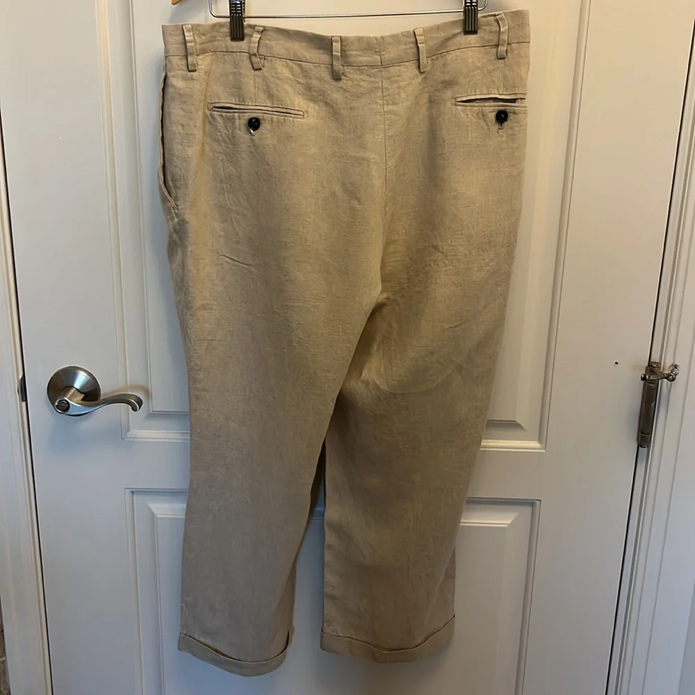 Paul Frederic Pleated Linen Pants Casual  Cream/Tan